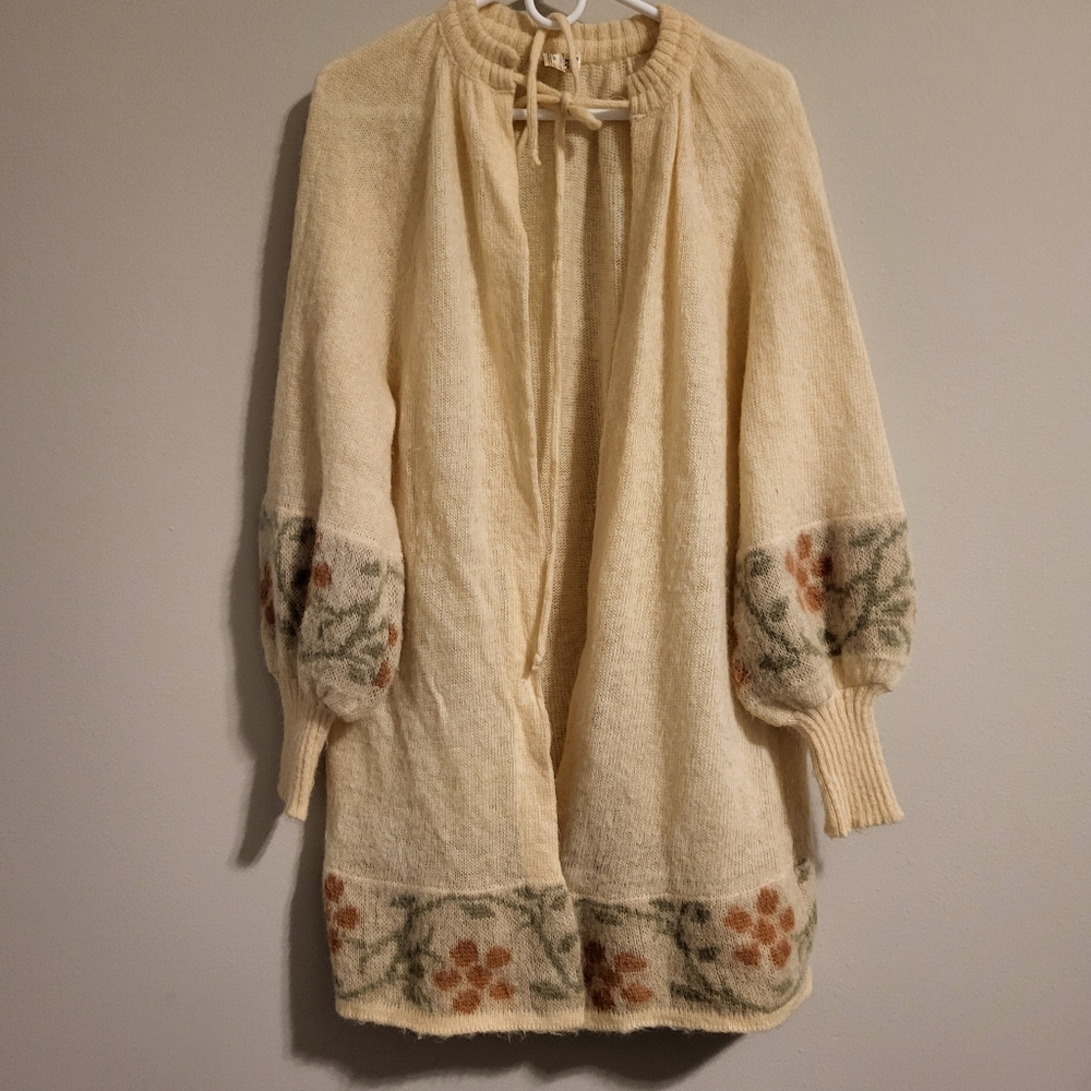 Vintage Alafoss Icewool Sweater Womens one size Cream Open Cardigan Long Sleeve